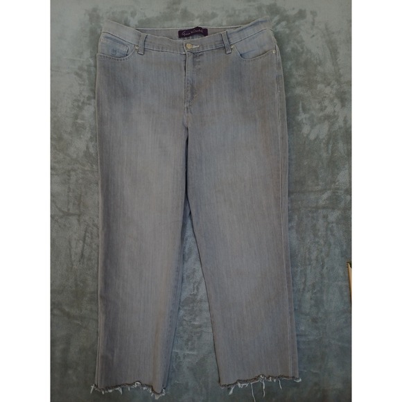 Gloria Vanderbilt Denim - Gloria Vanderbilt Amanda‎ Gray Jeans Sz 14S Short Crop Frayed Hem Straight Leg